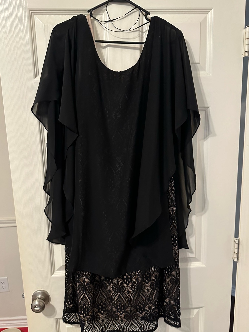 R&M Richards Sequin Lace Sheath Dress with Chiffon Capelet